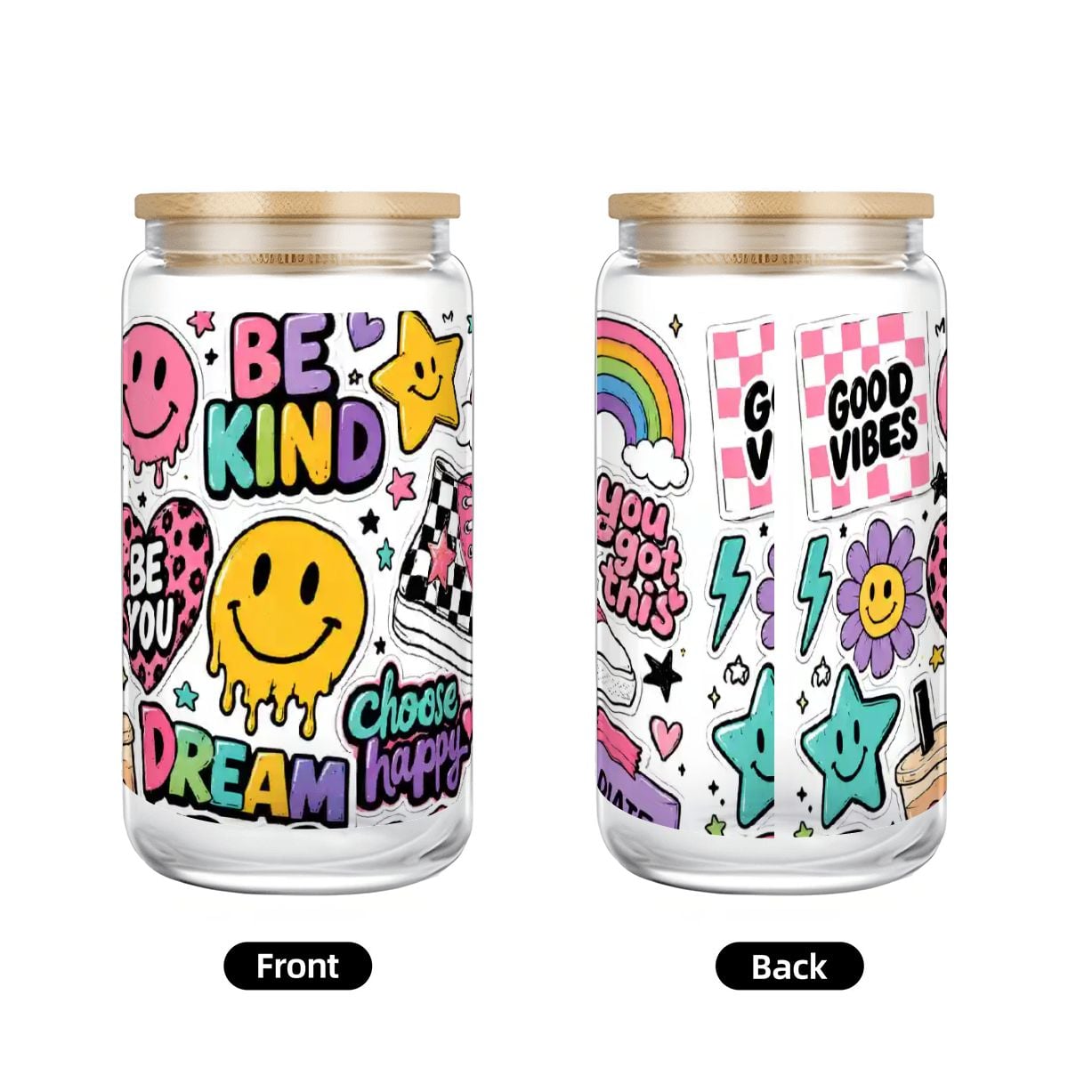 Glass Tumbler with Straw  Bamboo Lid  (16oz) sticker collage